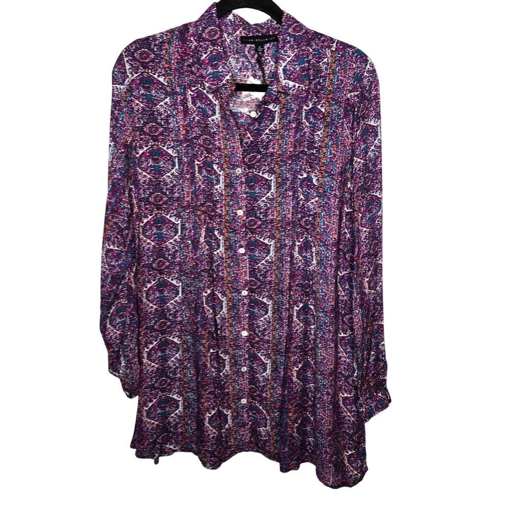Jane + Delancey Multicolor Lagenlook Button-up Tunic Top Blouse Size Medium NWT